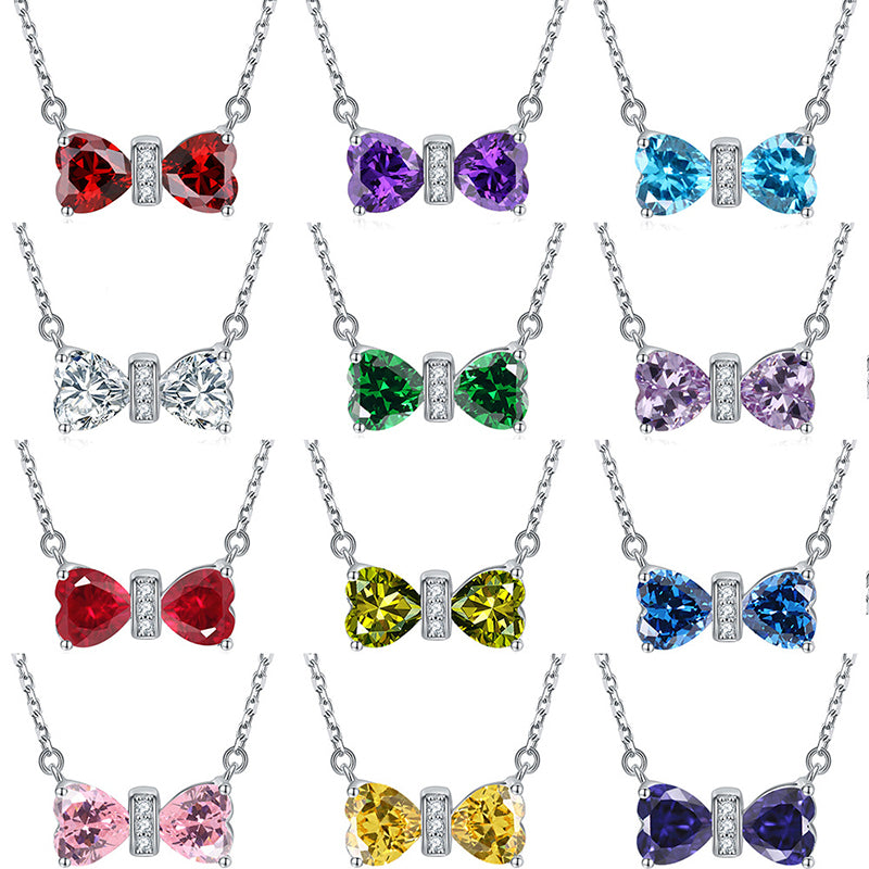 925 Sterling Silver Double Heart Birthstone Necklace - Romantic Lucky Charm Jewelry