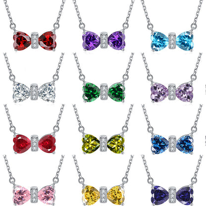 925 Sterling Silver Double Heart Birthstone Necklace - Romantic Lucky Charm Jewelry