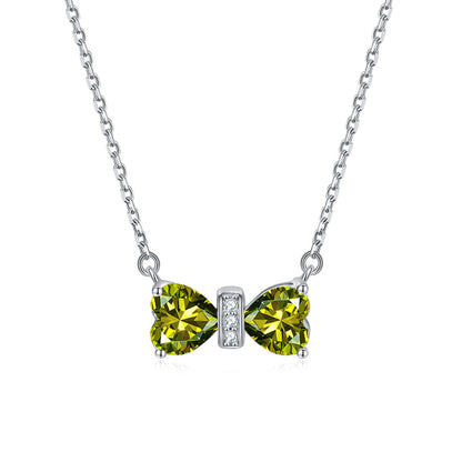 925 Sterling Silver Double Heart Birthstone Necklace - Romantic Lucky Charm Jewelry