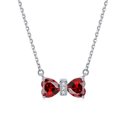 925 Sterling Silver Double Heart Birthstone Necklace - Romantic Lucky Charm Jewelry