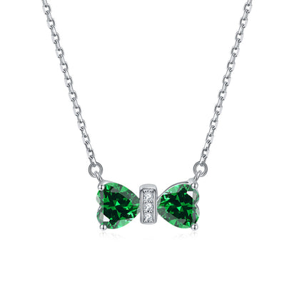 925 Sterling Silver Double Heart Birthstone Necklace - Romantic Lucky Charm Jewelry
