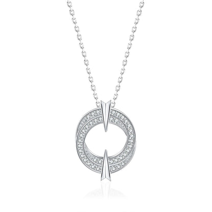 925 Sterling Silver Double Hoop Pendant Necklace - Elegant Round Zirconia Collarbone Chain