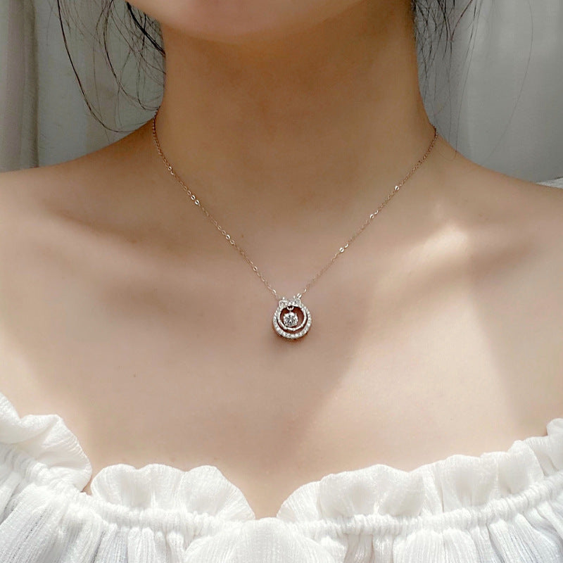 925 Sterling Silver Double Layer Bow Pendant Necklace with 0.5ct Moissanite & Cross Chains White Gold Plated Chic Jewelry