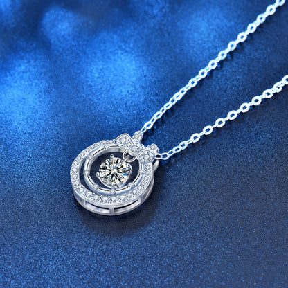 925 Sterling Silver Double Layer Bow Pendant Necklace with 0.5ct Moissanite & Cross Chains White Gold Plated Chic Jewelry