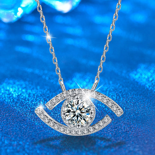 925 Sterling Silver Double Layer Geometric Pendant Necklace with 0.5ct Moissanite & Cross Chains | Available in White Gold & Yellow Gold Plating