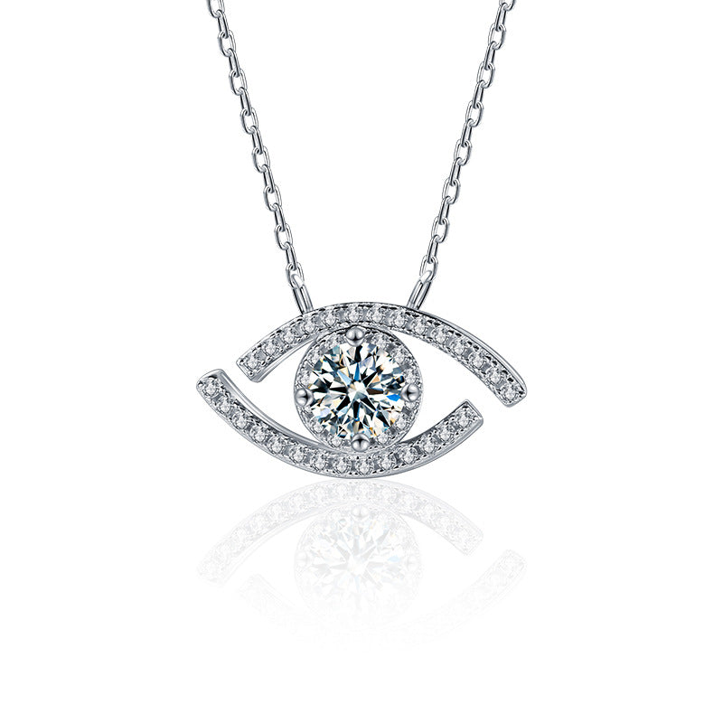925 Sterling Silver Double Layer Geometric Pendant Necklace with 0.5ct Moissanite & Cross Chains | Available in White Gold & Yellow Gold Plating