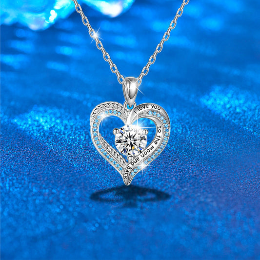 925 Sterling Silver Double Layer Heart Pendant Necklace with 2ct Moissanite & Cross Chains Rhodium Plated Luxury Jewelry