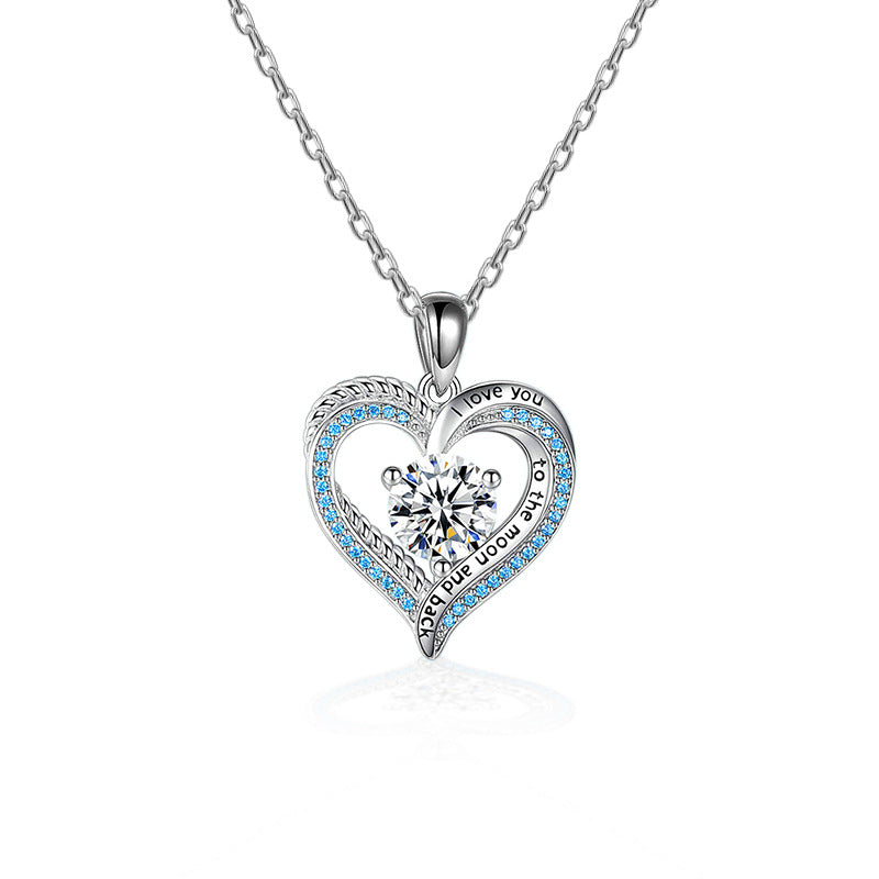925 Sterling Silver Double Layer Heart Pendant Necklace with 2ct Moissanite & Cross Chains Rhodium Plated Luxury Jewelry