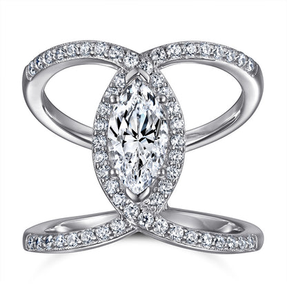 925 Sterling Silver Double Row Marquise Zircon Ring – Modern Twisted Band Design