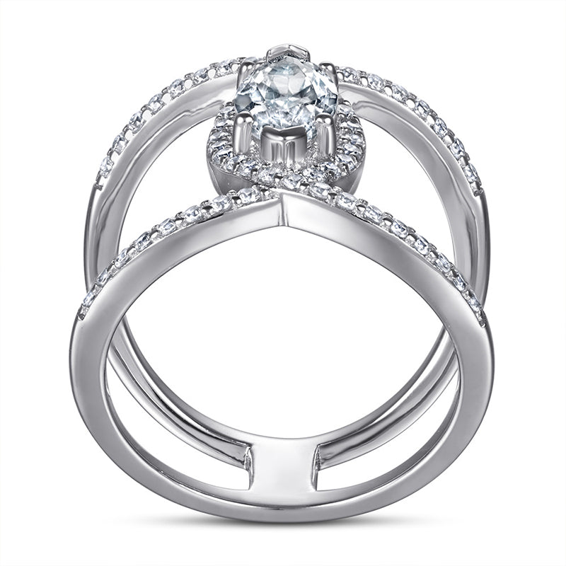925 Sterling Silver Double Row Marquise Zircon Ring – Modern Twisted Band Design