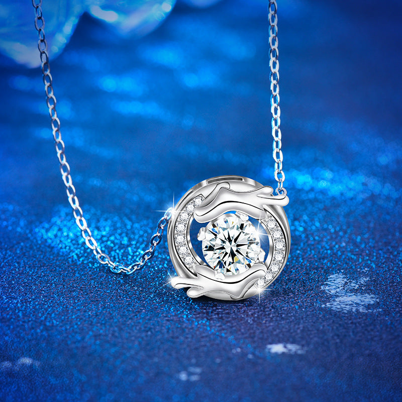 925 Sterling Silver Dragon Phoenix Pendant Necklace with 1ct Moissanite Cross Chain Women's Original Chinese Design Jewelry