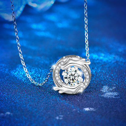 925 Sterling Silver Dragon Phoenix Pendant Necklace with 1ct Moissanite Cross Chain Women's Original Chinese Design Jewelry