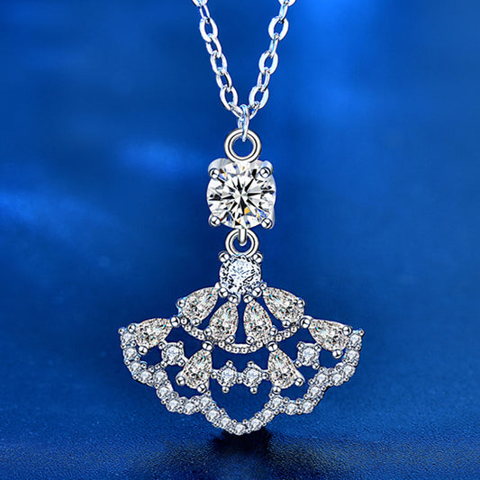 925 Sterling Silver Dress Pendant Necklace with 0.5ct Moissanite & Adjustable Cross Chain