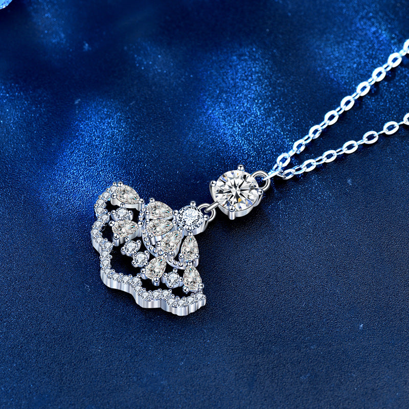 925 Sterling Silver Dress Pendant Necklace with 0.5ct Moissanite & Adjustable Cross Chain