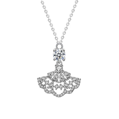 925 Sterling Silver Dress Pendant Necklace with 0.5ct Moissanite & Adjustable Cross Chain