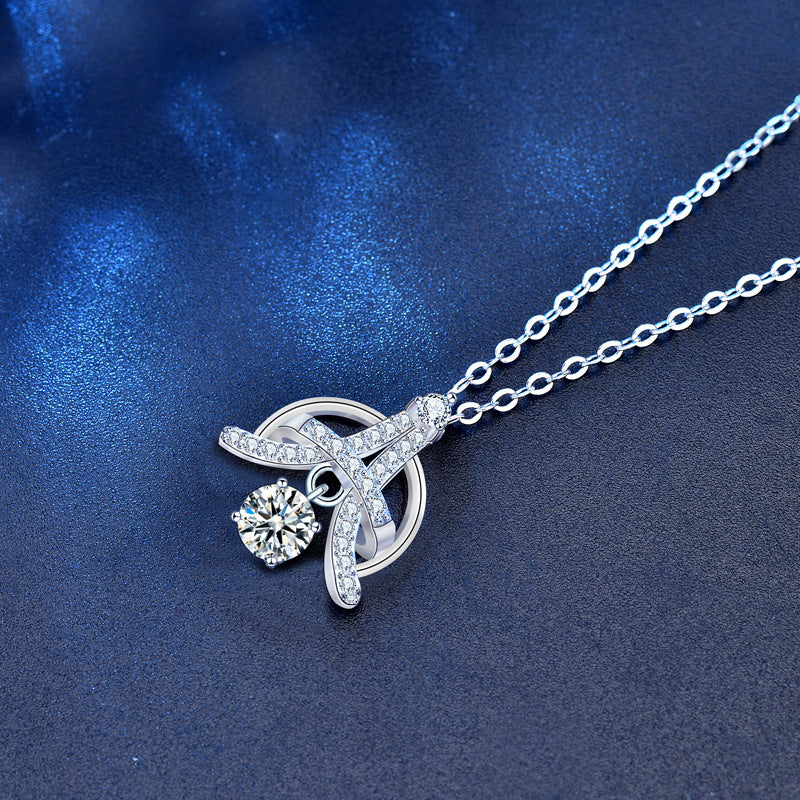 925 Sterling Silver Eiffel Tower Pendant Necklace with 0.5ct Moissanite & Adjustable Cross Chain