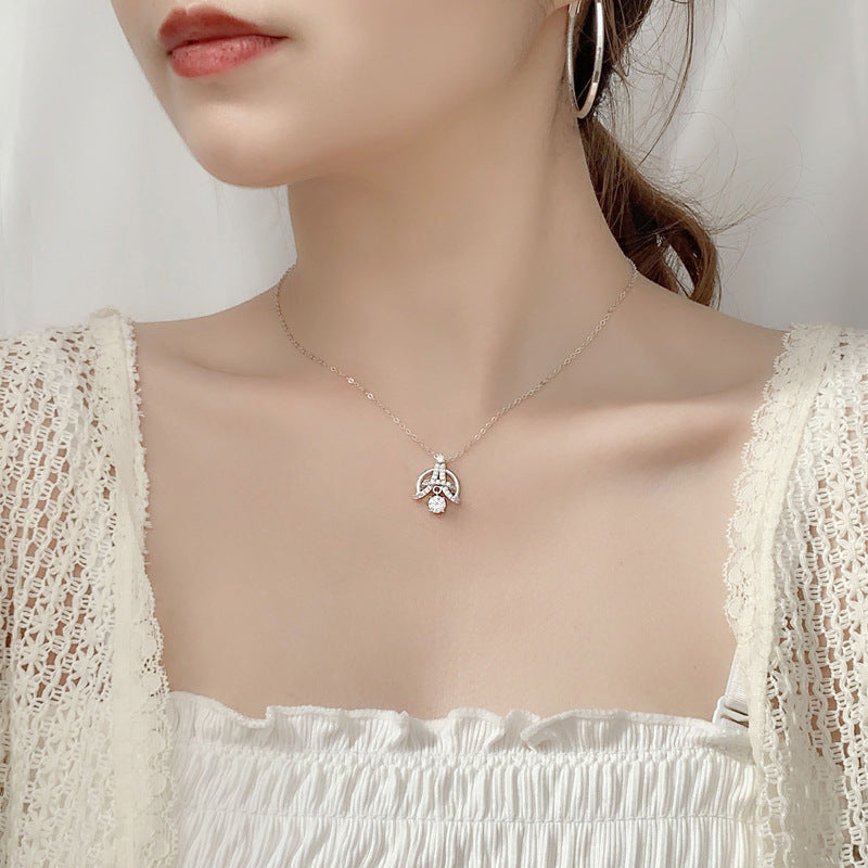 925 Sterling Silver Eiffel Tower Pendant Necklace with 0.5ct Moissanite & Adjustable Cross Chain
