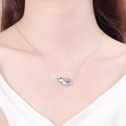 925 Sterling Silver Elephant Pendant Necklace - 0.5CT Moissanite Playful Animal Chain