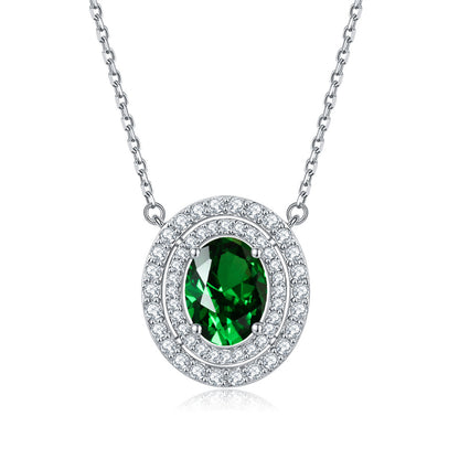 925 Sterling Silver Emerald Oval Pendant Necklace - Modern Birthstone Jewelry