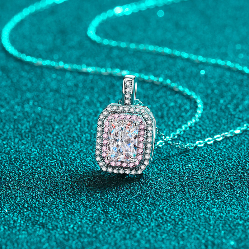 925 Sterling Silver Emerald/Radiant Cut Moissanite Necklace - 1CT Two-Tone Pendant Collarbone Chain