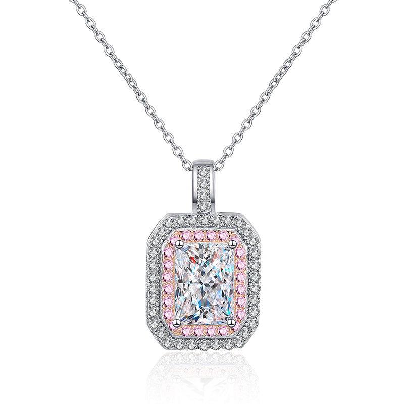 925 Sterling Silver Emerald/Radiant Cut Moissanite Necklace - 1CT Two-Tone Pendant Collarbone Chain