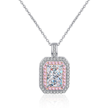 925 Sterling Silver Emerald/Radiant Cut Moissanite Necklace - 1CT Two-Tone Pendant Collarbone Chain