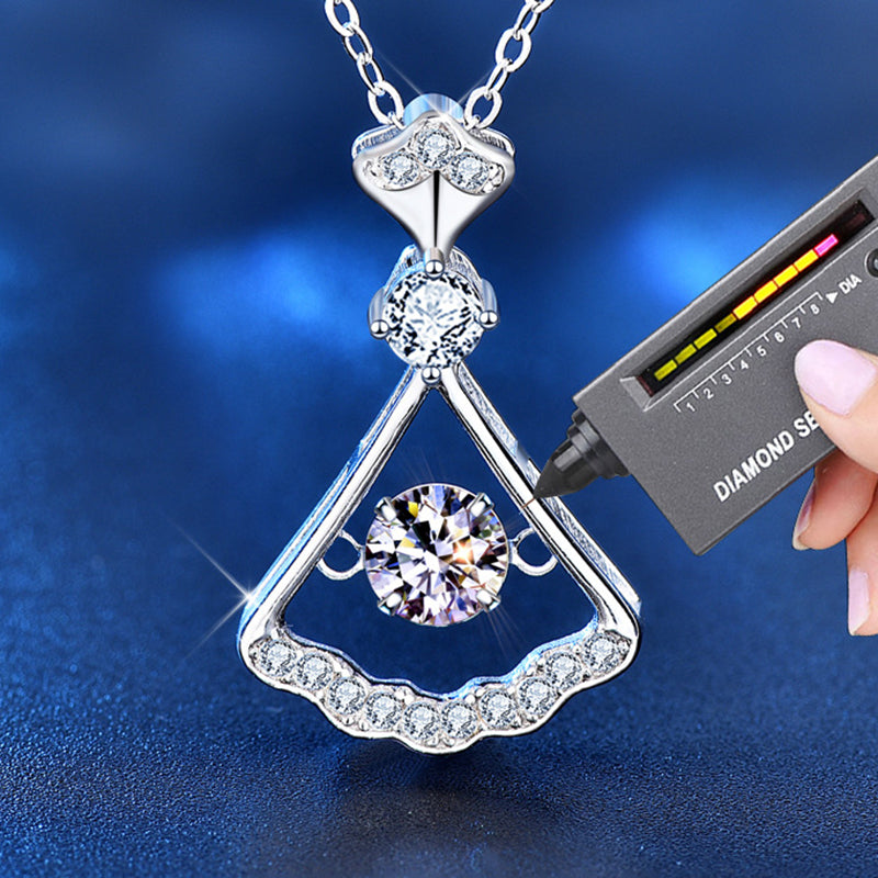 925 Sterling Silver Fan Pendant Necklace with 0.5ct D Color Moissanite and Zircon Cross Chain Women's White Gold Plated Jewelry