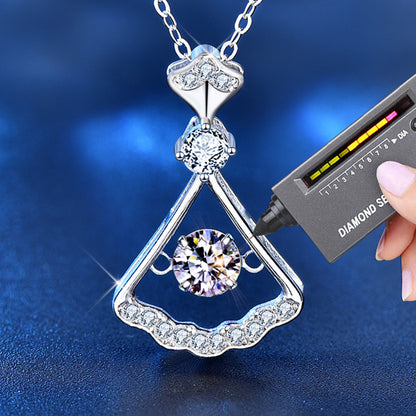 925 Sterling Silver Fan Pendant Necklace with 0.5ct D Color Moissanite and Zircon Cross Chain Women's White Gold Plated Jewelry