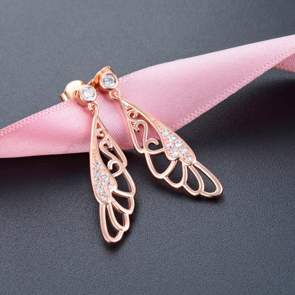 925 Sterling Silver Feather Drop Earrings - Rose Gold & White Gold Plated Minimalist Dangle Earrings