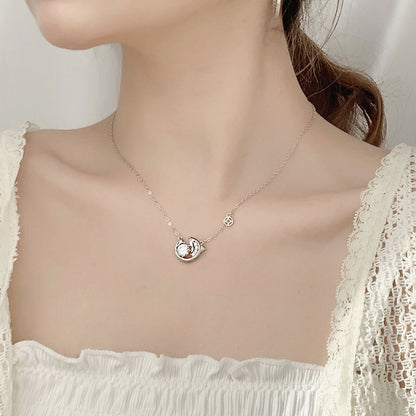 925 Sterling Silver Fish Pendant Necklace with 1ct Moissanite Cross Chain Women's White Gold Plated Jewelry