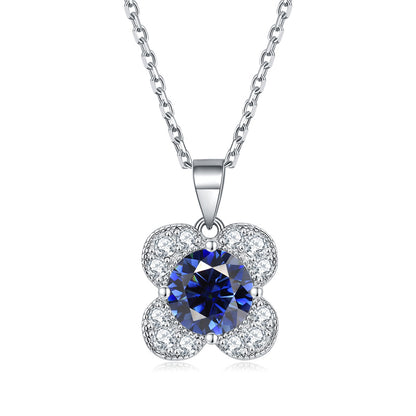 925 Sterling Silver Floral Birthstone Pendant Necklace - Four-Leaf Clover Charm Jewelry