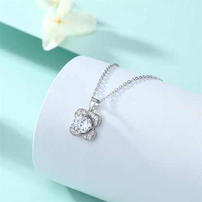 925 Sterling Silver Floral Birthstone Pendant Necklace - Four-Leaf Clover Charm Jewelry