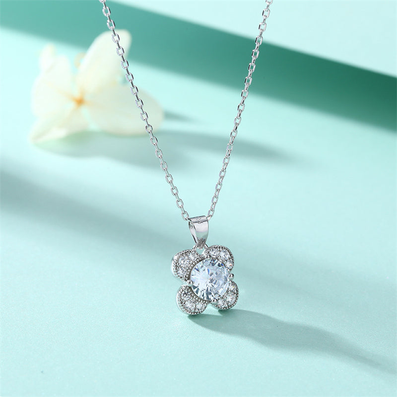 925 Sterling Silver Floral Birthstone Pendant Necklace - Four-Leaf Clover Charm Jewelry