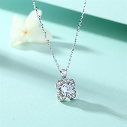 925 Sterling Silver Floral Birthstone Pendant Necklace - Four-Leaf Clover Charm Jewelry