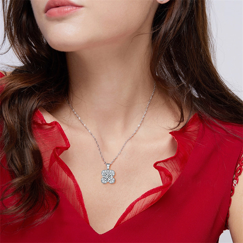 925 Sterling Silver Floral Birthstone Pendant Necklace - Four-Leaf Clover Charm Jewelry