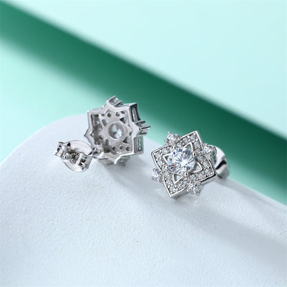 925 Sterling Silver Floral Clover Earrings for Women Elegant Zircon Flower Studs White Gold Plated