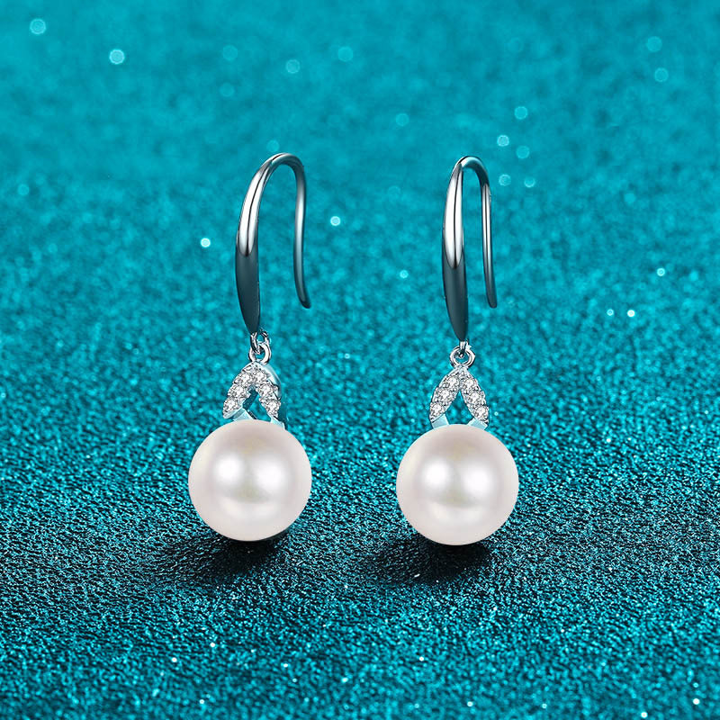 925 Sterling Silver Floral Drop Earrings - 0.08ct Moissanite & Freshwater Pearls