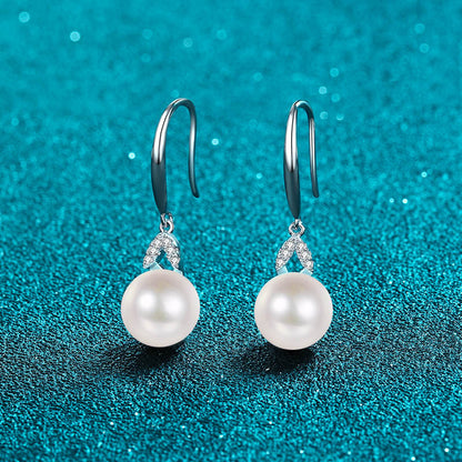 925 Sterling Silver Floral Drop Earrings - 0.08ct Moissanite & Freshwater Pearls
