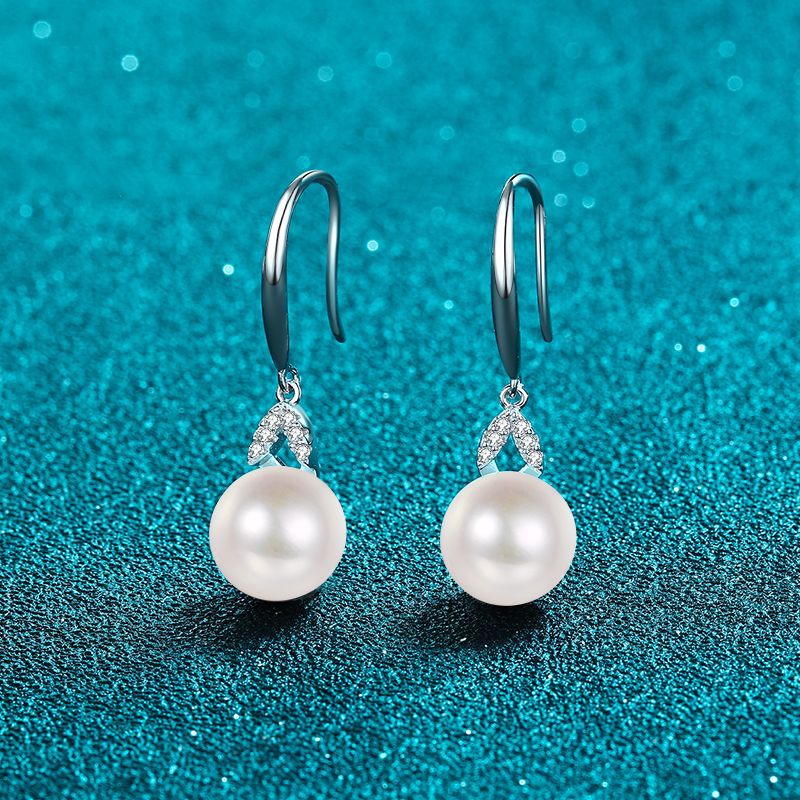 925 Sterling Silver Floral Drop Earrings - 0.08ct Moissanite & Freshwater Pearls