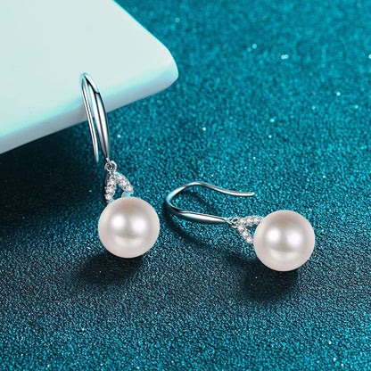 925 Sterling Silver Floral Drop Earrings - 0.08ct Moissanite & Freshwater Pearls
