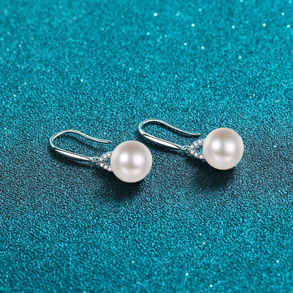 925 Sterling Silver Floral Drop Earrings - 0.08ct Moissanite & Freshwater Pearls