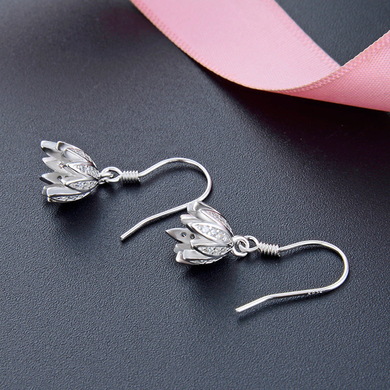 925 Sterling Silver Floral Drop Earrings - Minimalist Geometric Flower Dangle Earrings for Women