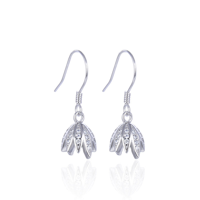 925 Sterling Silver Floral Drop Earrings - Minimalist Geometric Flower Dangle Earrings for Women