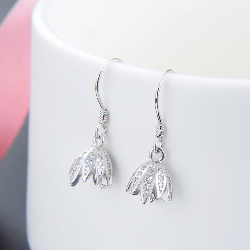 925 Sterling Silver Floral Drop Earrings - Minimalist Geometric Flower Dangle Earrings for Women