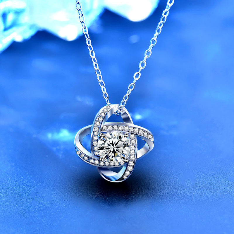 925 Sterling Silver Floral Geometric Pendant Necklace with 1ct Moissanite Cross Chain Women's Unique Jewelry