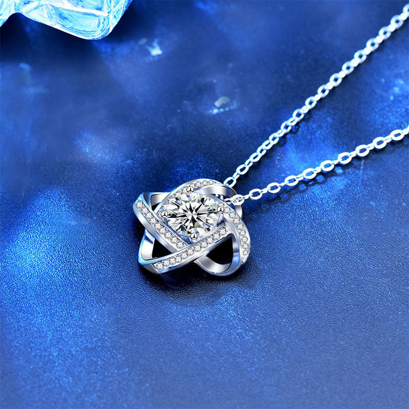 925 Sterling Silver Floral Geometric Pendant Necklace with 1ct Moissanite Cross Chain Women's Unique Jewelry