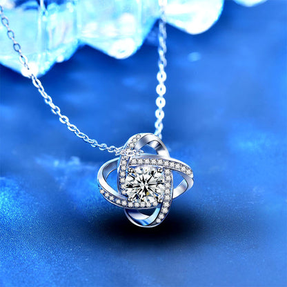925 Sterling Silver Floral Geometric Pendant Necklace with 1ct Moissanite Cross Chain Women's Unique Jewelry