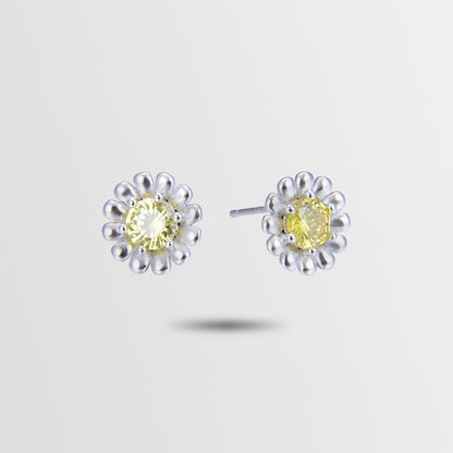 925 Sterling Silver Floral Geometric Stud Earrings with Zircon - Korean Style Fashion Earrings