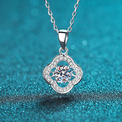 925 Sterling Silver Floral Lace Pendant Necklace - 0.5CT Moissanite Dainty Chain