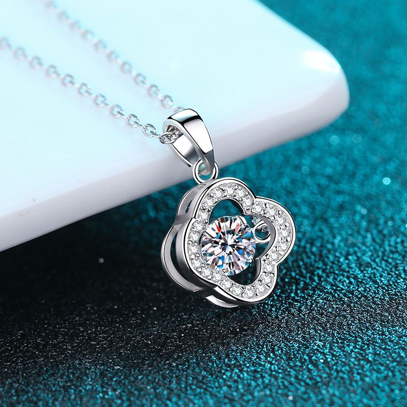925 Sterling Silver Floral Lace Pendant Necklace - 0.5CT Moissanite Dainty Chain